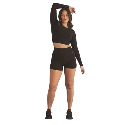 Black - Lifestyle - USA Pro Womens-Ladies Seamless Long-Sleeved Crop Top