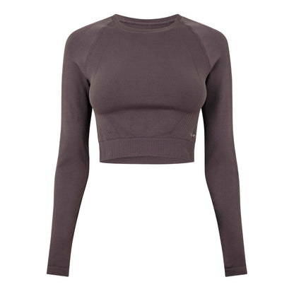 Espresso - Front - USA Pro Womens-Ladies Seamless Long-Sleeved Crop Top