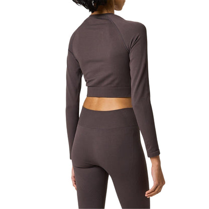 Espresso - Back - USA Pro Womens-Ladies Seamless Long-Sleeved Crop Top