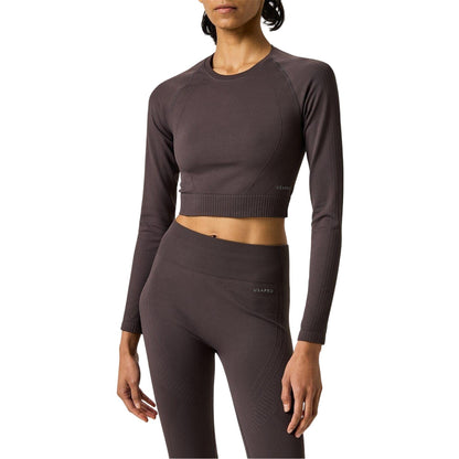 Espresso - Side - USA Pro Womens-Ladies Seamless Long-Sleeved Crop Top