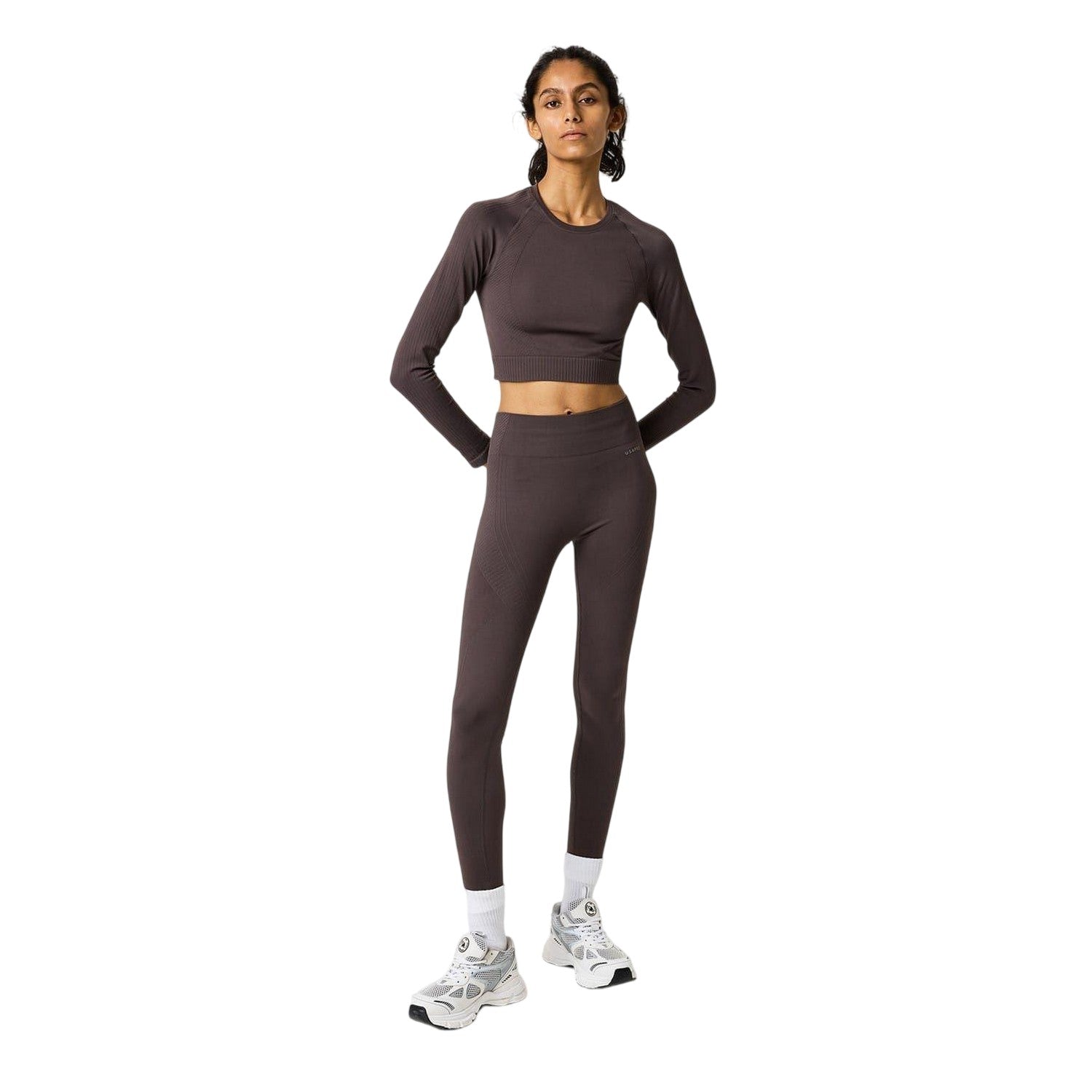 Espresso - Lifestyle - USA Pro Womens-Ladies Seamless Long-Sleeved Crop Top