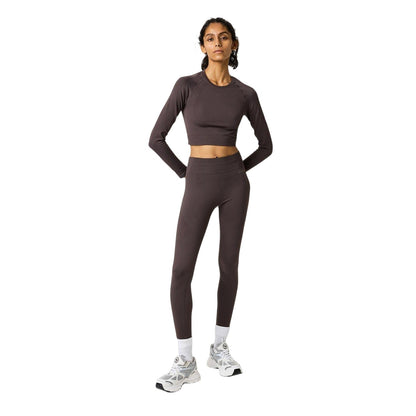 Espresso - Lifestyle - USA Pro Womens-Ladies Seamless Long-Sleeved Crop Top