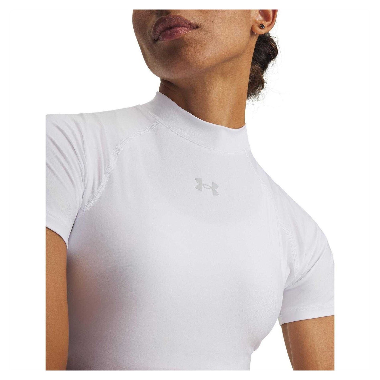 White - Side - Under Armour Womens-Ladies HeatGear Crop Top