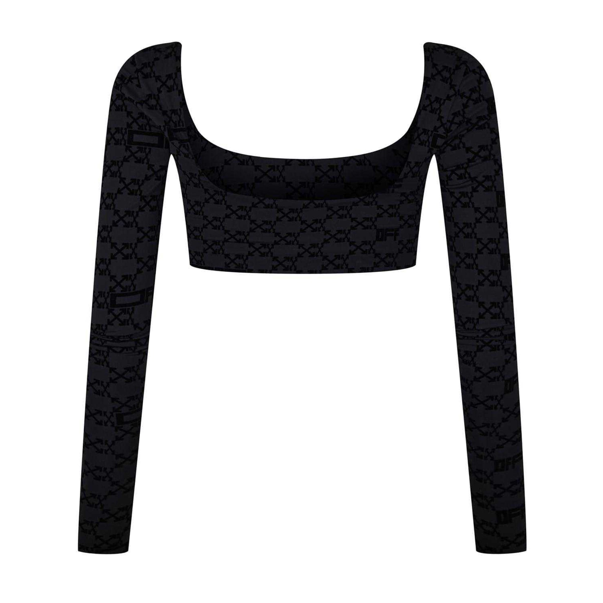 Black Print - Back - Off-White Womens-Ladies Nylon Crop Top