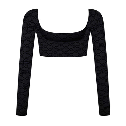 Black Print - Back - Off-White Womens-Ladies Nylon Crop Top