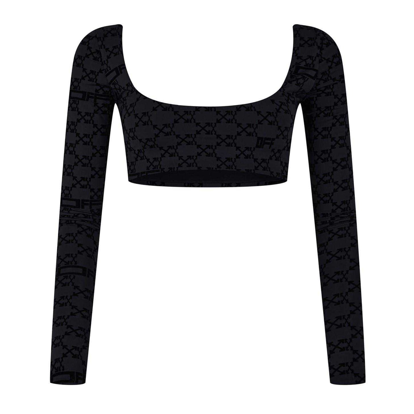 Black Print - Front - Off-White Womens-Ladies Nylon Crop Top