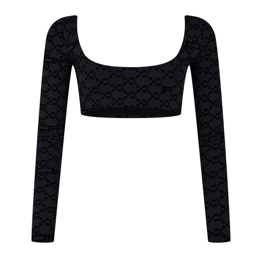 Black Print - Front - Off-White Womens-Ladies Nylon Crop Top