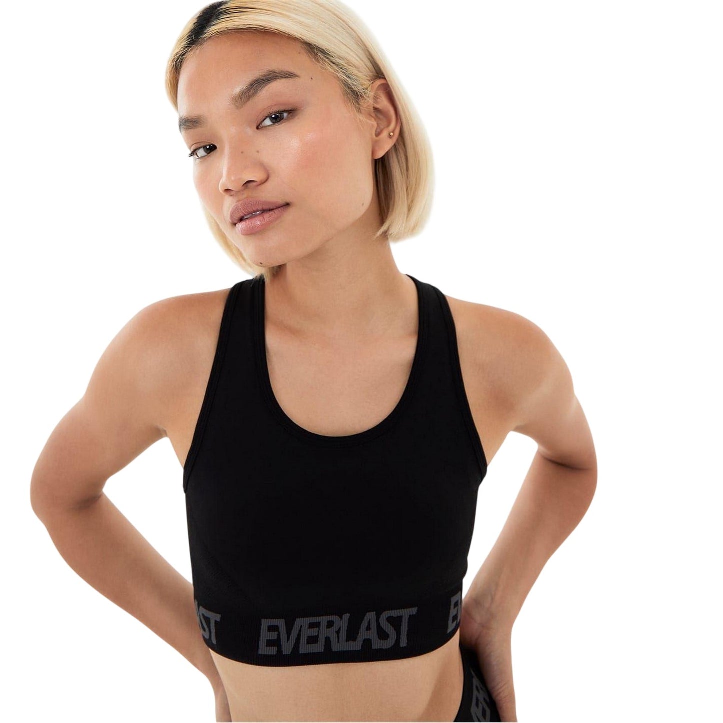 Black - Side - Everlast Womens-Ladies Logo Seamless Sports Bra