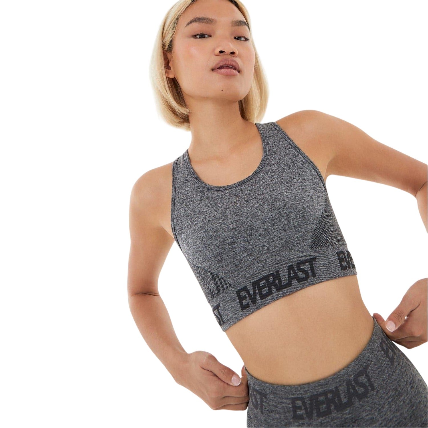 Charcoal Marl - Side - Everlast Womens-Ladies Logo Seamless Sports Bra