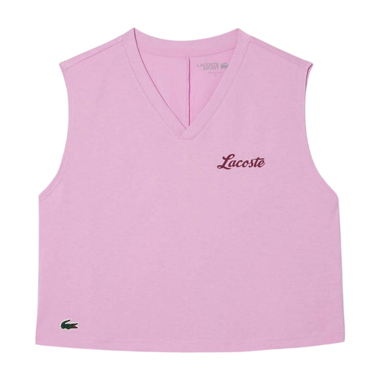 Pink - Front - Lacoste Womens-Ladies Sport Relaxed Fit Sleeveless Crop Top
