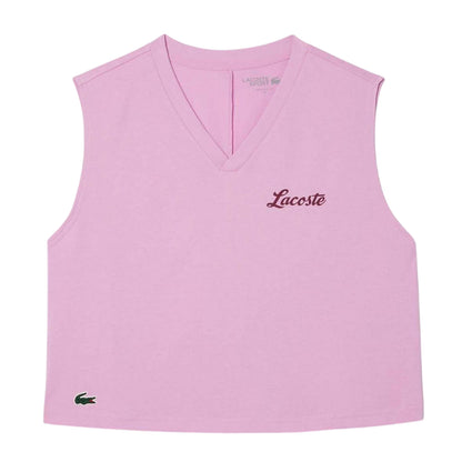 Pink - Front - Lacoste Womens-Ladies Sport Relaxed Fit Sleeveless Crop Top