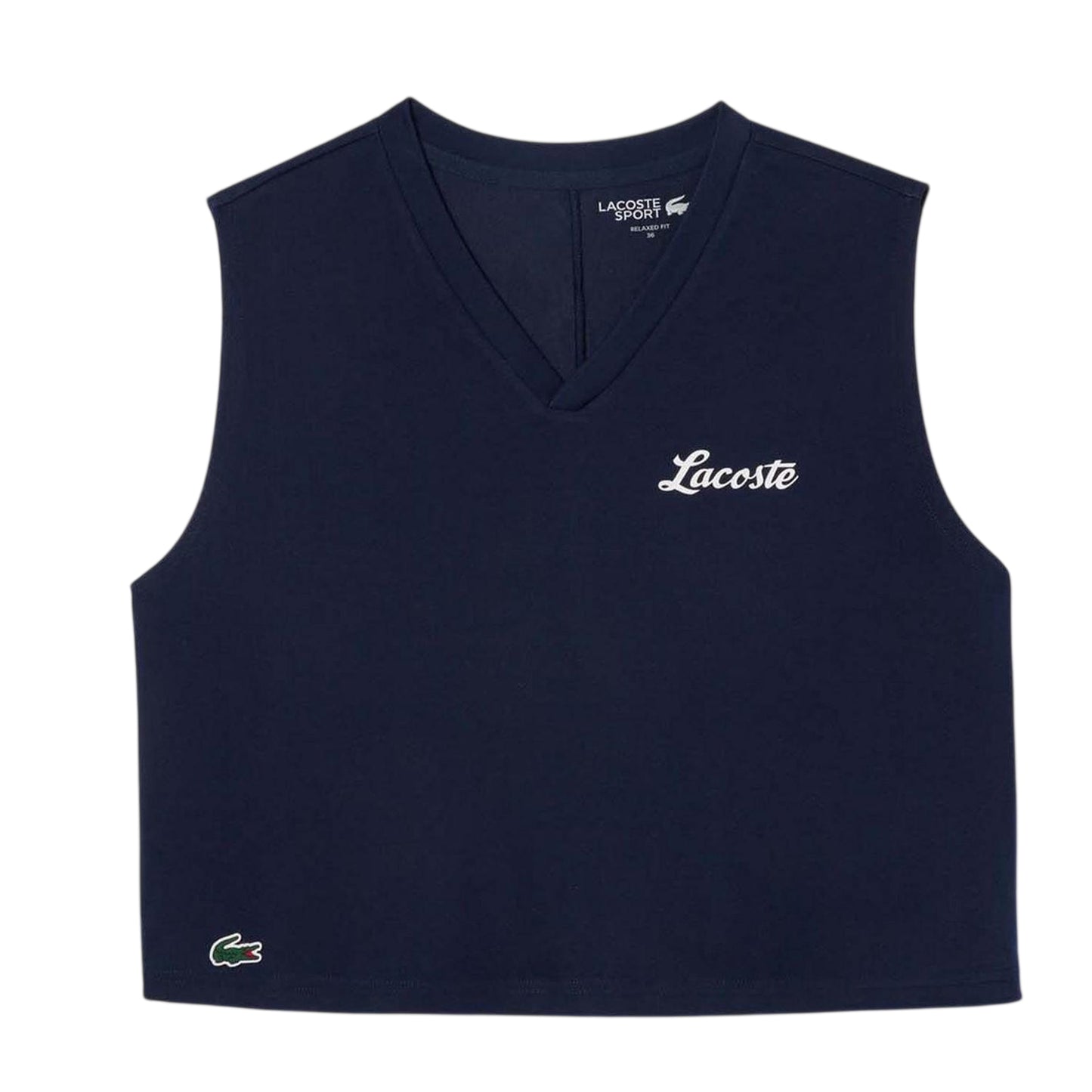 Blue - Front - Lacoste Womens-Ladies Sport Relaxed Fit Sleeveless Crop Top