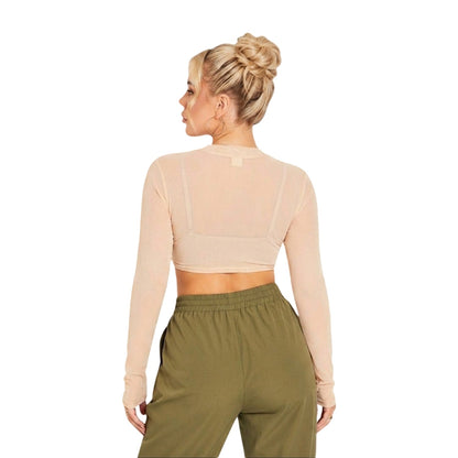 Stone - Back - Missy Empire Womens-Ladies Long-Sleeved Crop Top