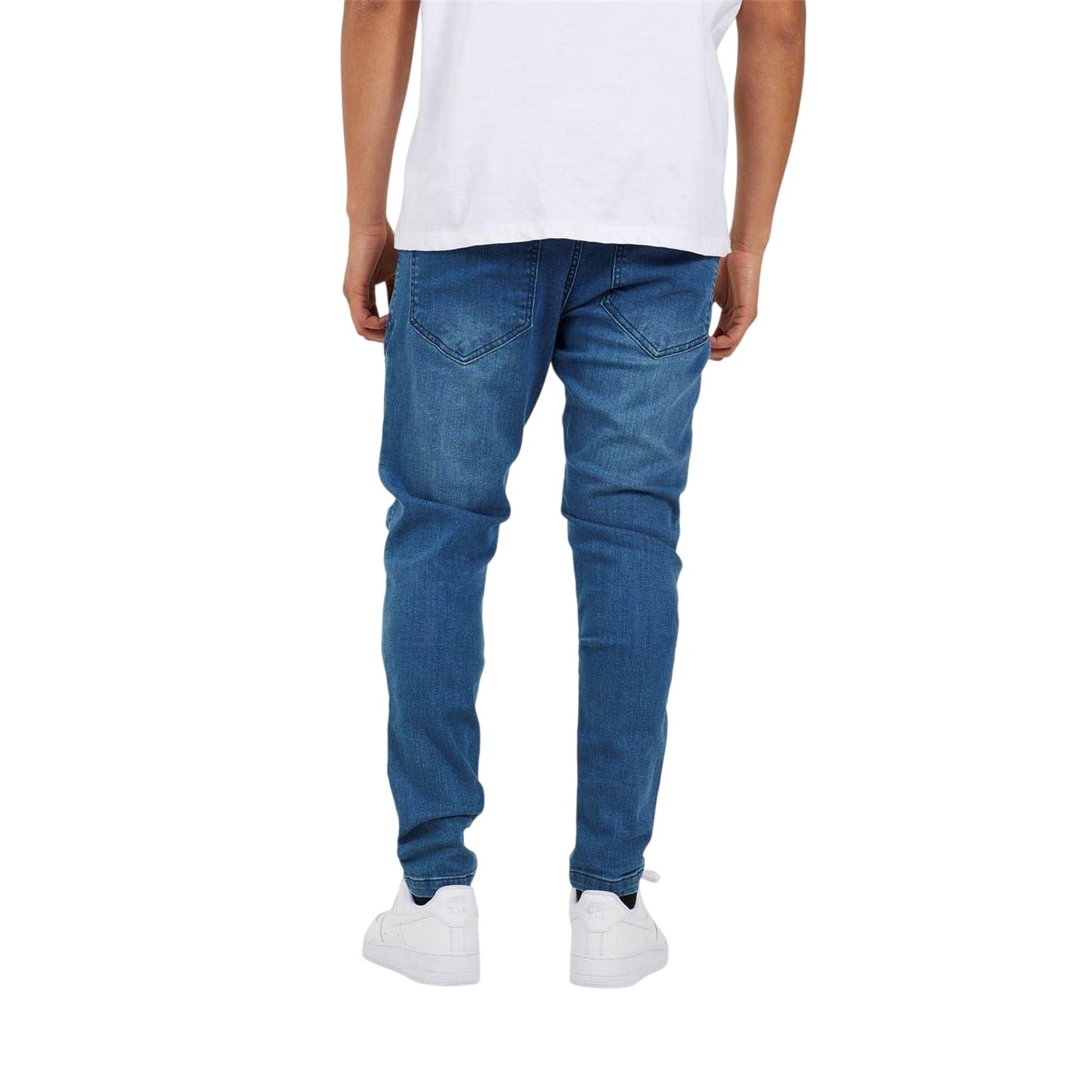 Blue - Back - Brave Soul Mens Denim Biker Skinny Jeans
