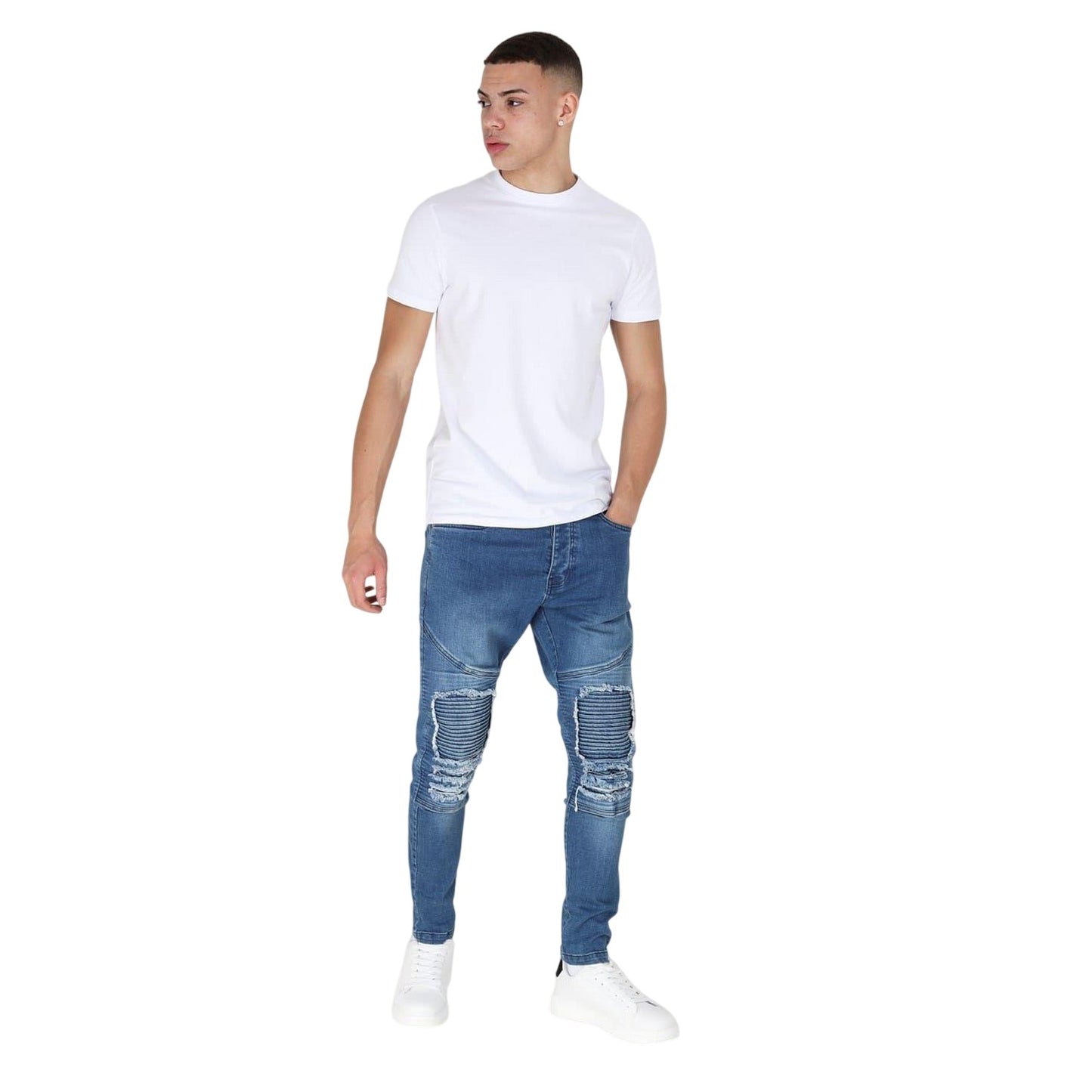 Blue - Lifestyle - Brave Soul Mens Denim Biker Skinny Jeans