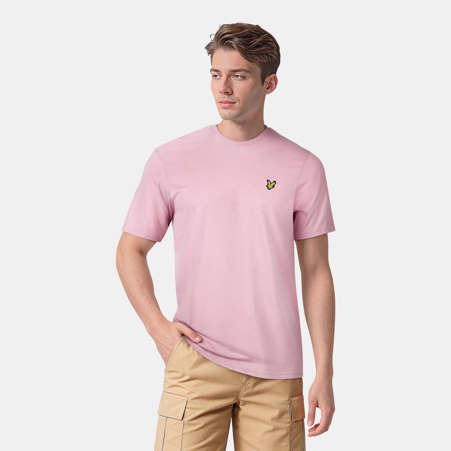Light Pink - Side - Lyle & Scott Mens Logo Cotton T-Shirt