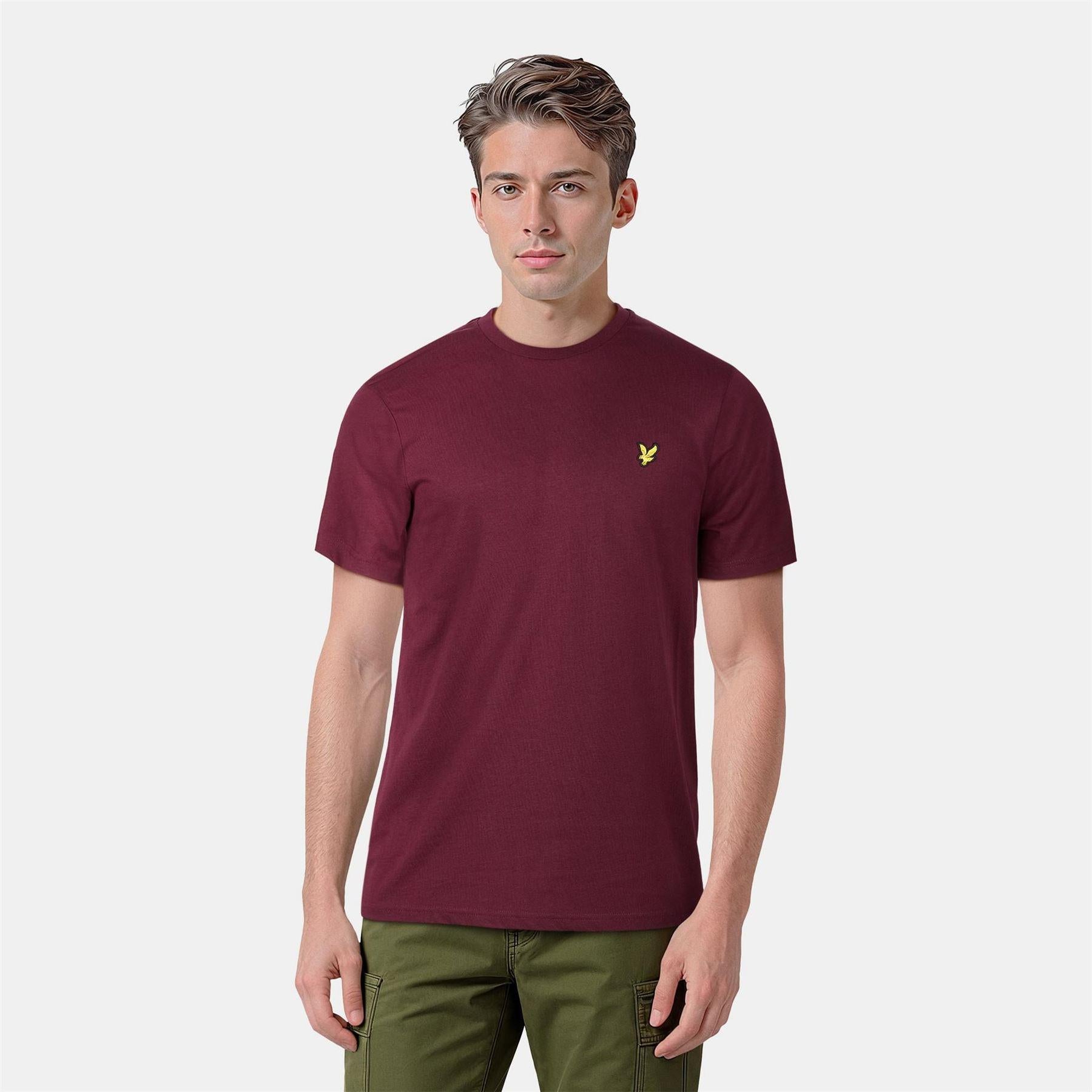 Burgundy - Side - Lyle & Scott Mens Logo Cotton T-Shirt