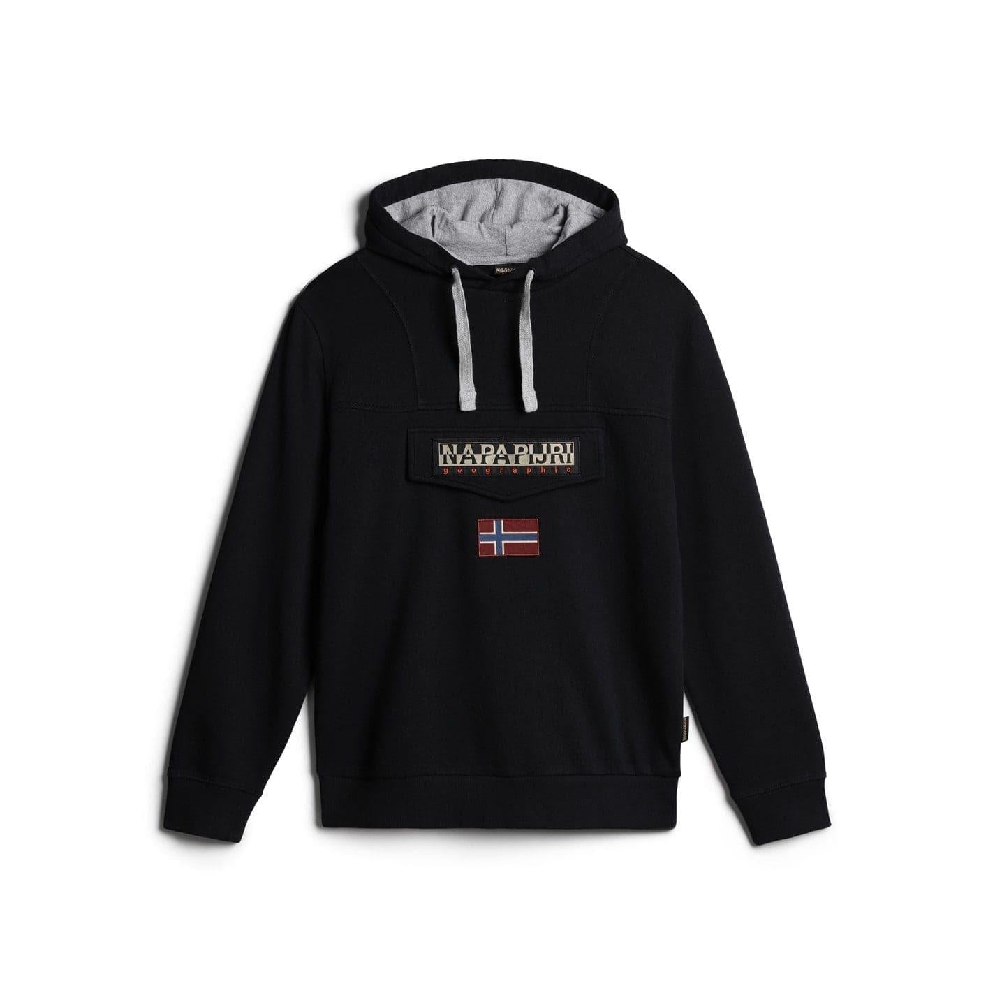Black - Front - Napapijri Mens Logo Cotton Hoodie