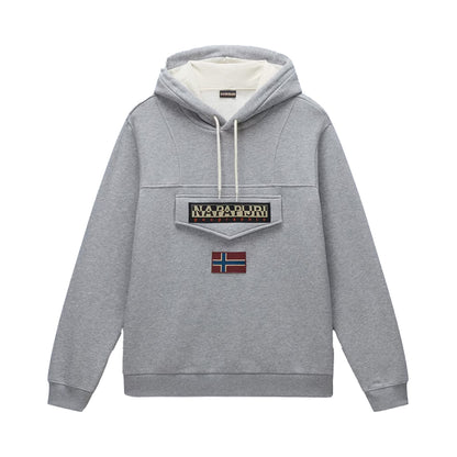 Grey Marl - Front - Napapijri Mens Logo Cotton Hoodie