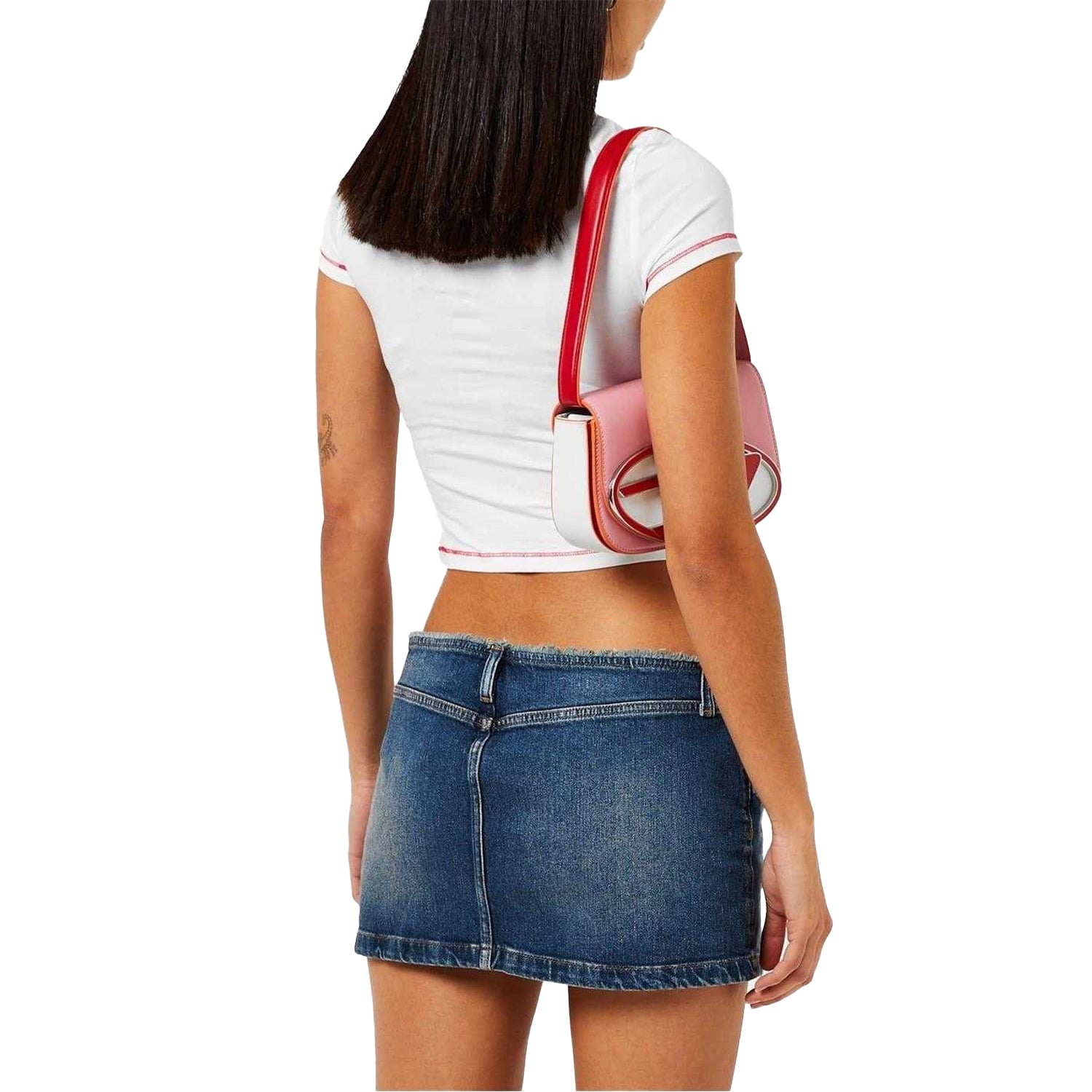 White - Back - Diesel Womens-Ladies Maddie Slim Crop T-Shirt