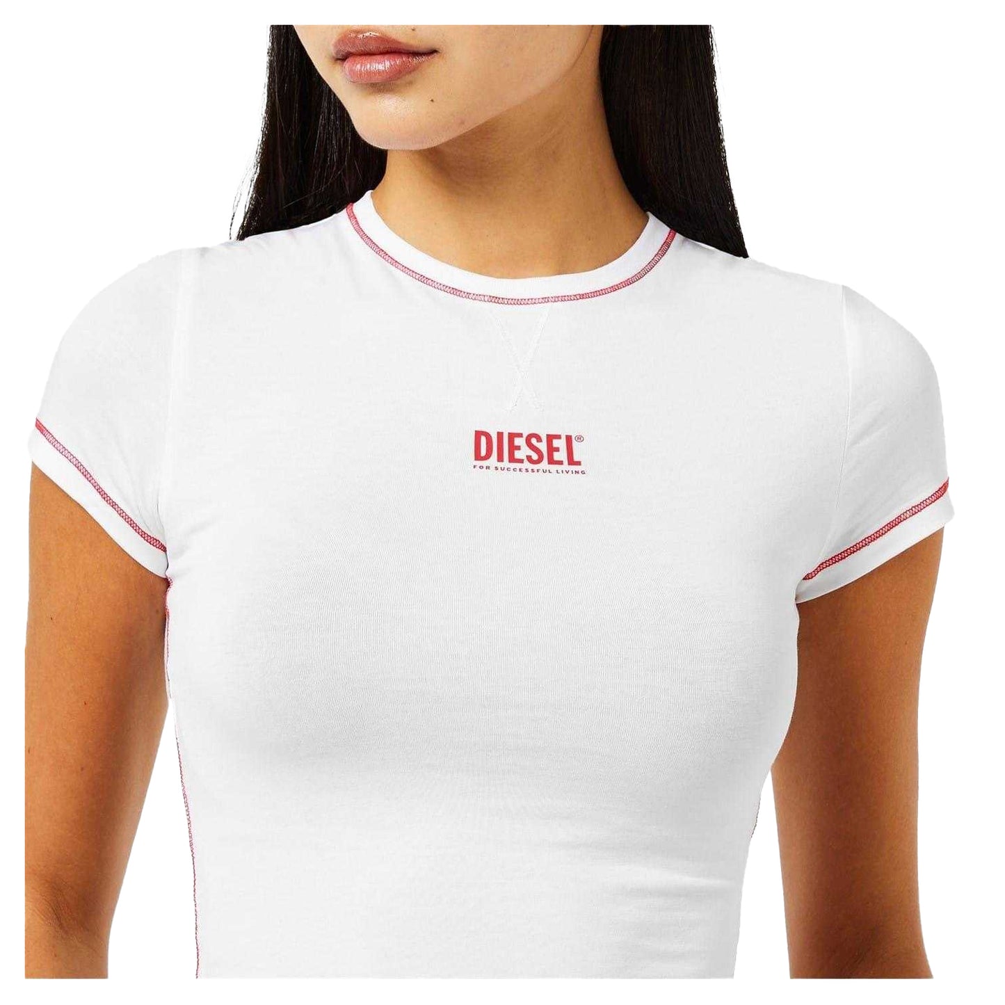 White - Side - Diesel Womens-Ladies Maddie Slim Crop T-Shirt