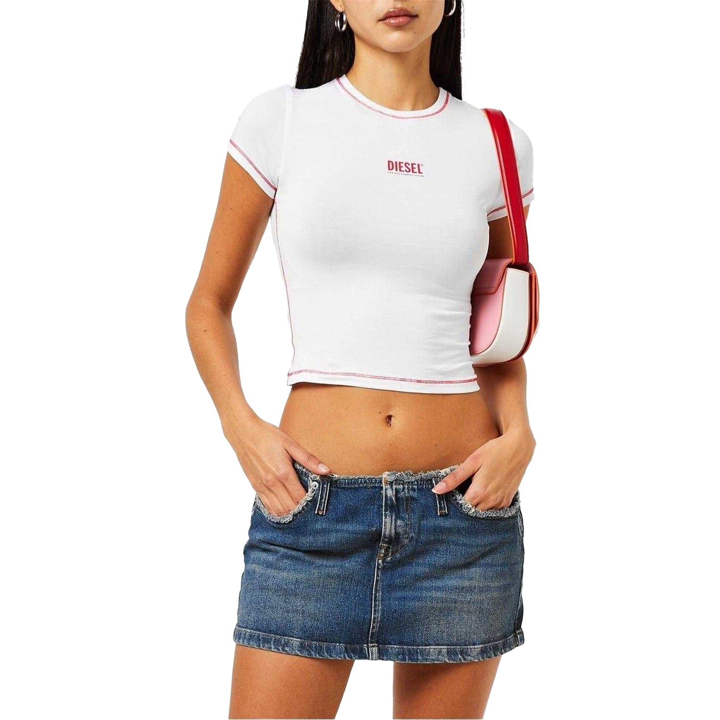 White - Lifestyle - Diesel Womens-Ladies Maddie Slim Crop T-Shirt
