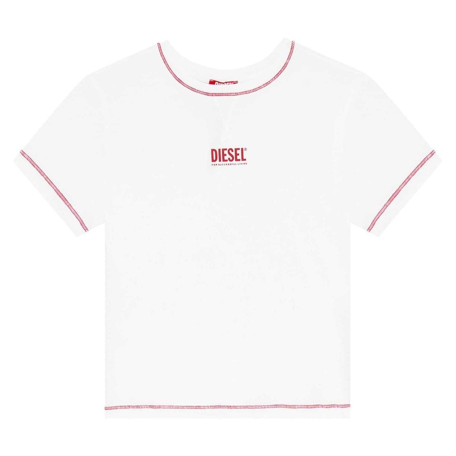 White - Front - Diesel Womens-Ladies Maddie Slim Crop T-Shirt