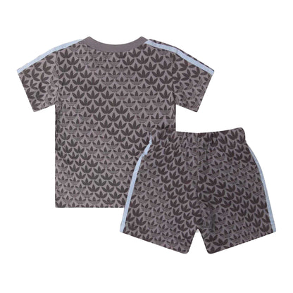 Grey - Back - Adidas Childrens-Kids Originals Cotton Blend Shirt And Shorts Set