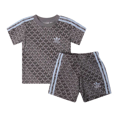 Grey - Front - Adidas Childrens-Kids Originals Cotton Blend Shirt And Shorts Set