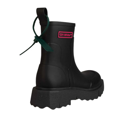 Black - Back - Off White Unisex Adult Logo Rubber Wellington Boots
