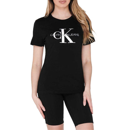 Black - Pack Shot - Calvin Klein Womens-Ladies Jeans Logo T-Shirt