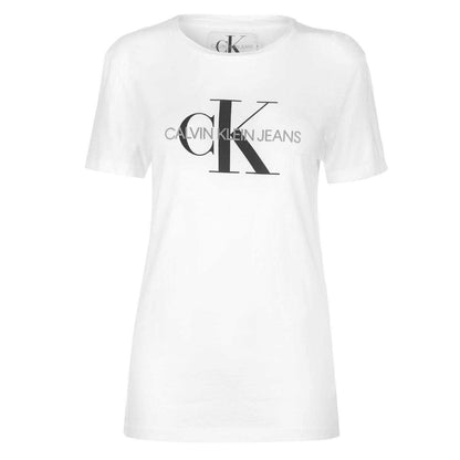 Bright White - Front - Calvin Klein Womens-Ladies Jeans Logo T-Shirt