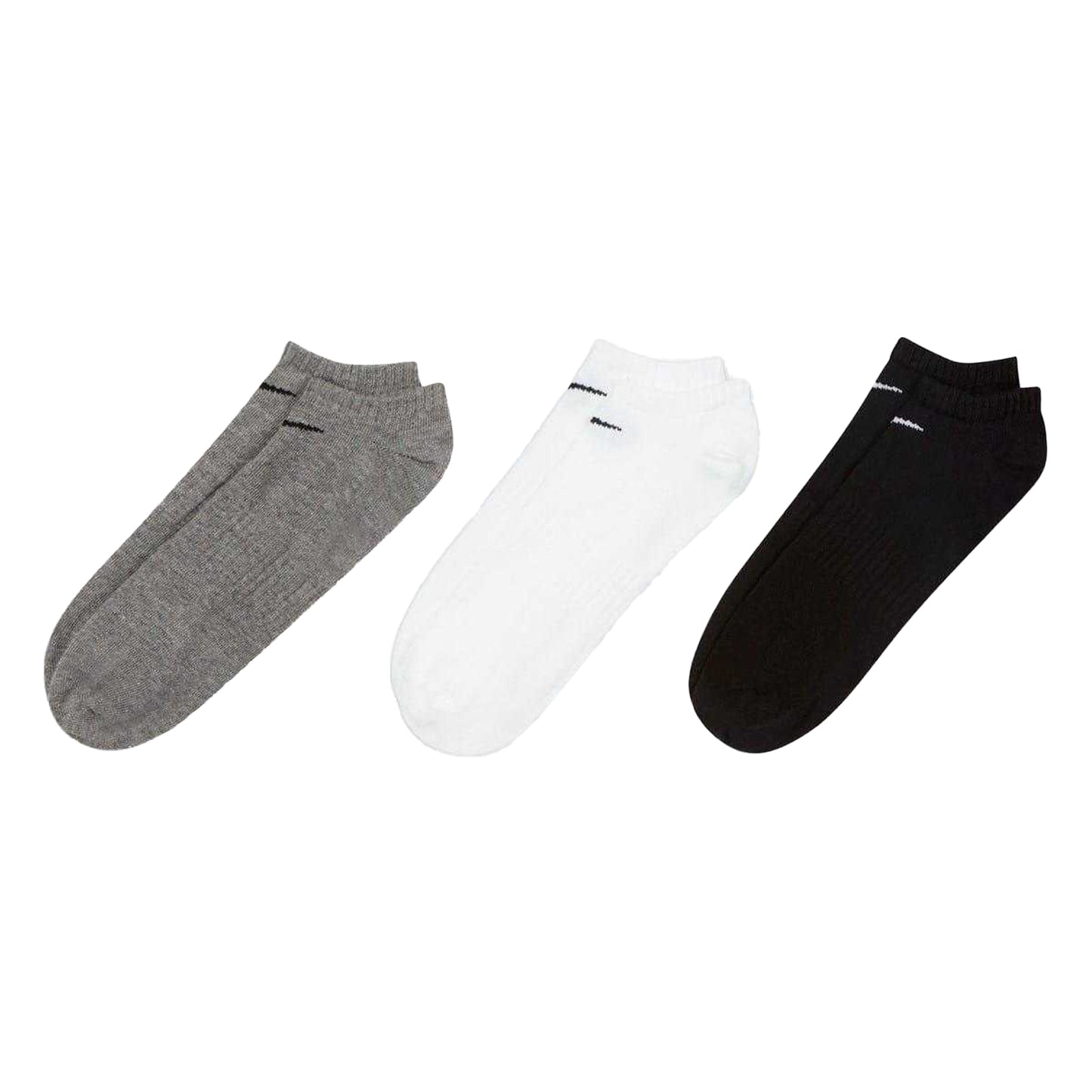 Black-Grey-White - Front - Nike Mens No-Show Socks (Pack of 3)
