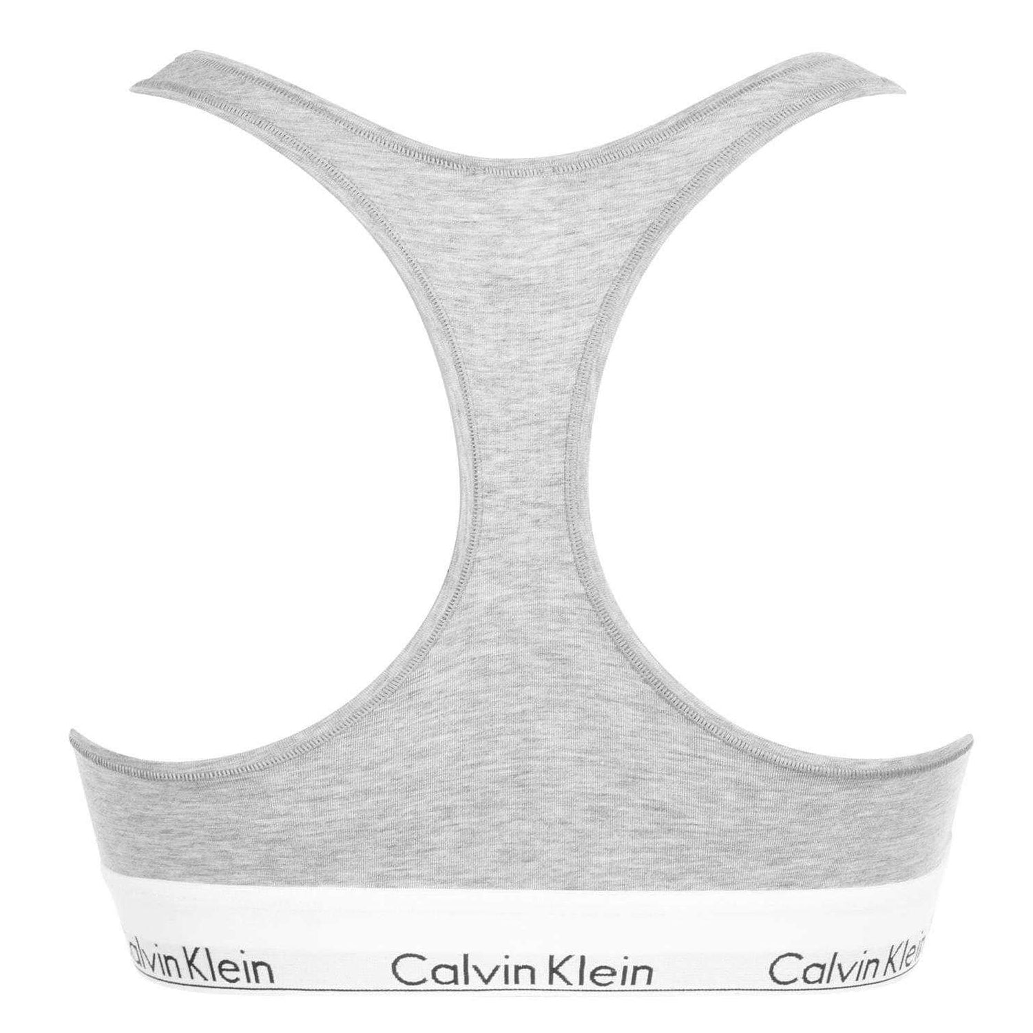 Grey - Back - Calvin Klein Womens-Ladies Logo Cotton Blend Bralette