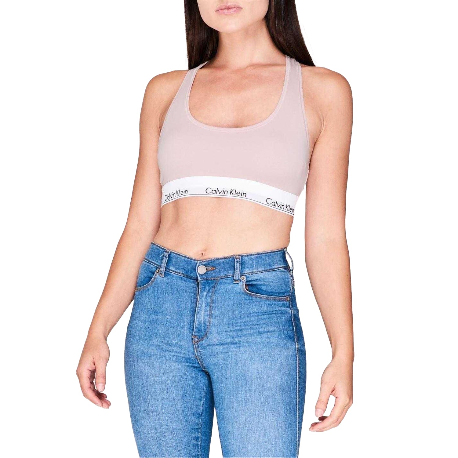 Pink - Side - Calvin Klein Womens-Ladies Logo Cotton Blend Bralette