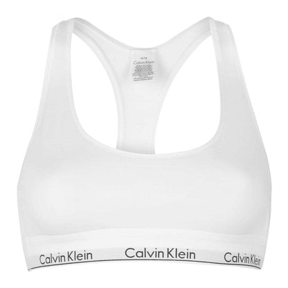 White - Front - Calvin Klein Womens-Ladies Logo Cotton Blend Bralette