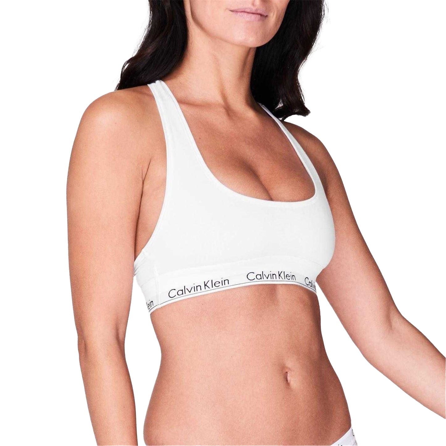 White - Side - Calvin Klein Womens-Ladies Logo Cotton Blend Bralette