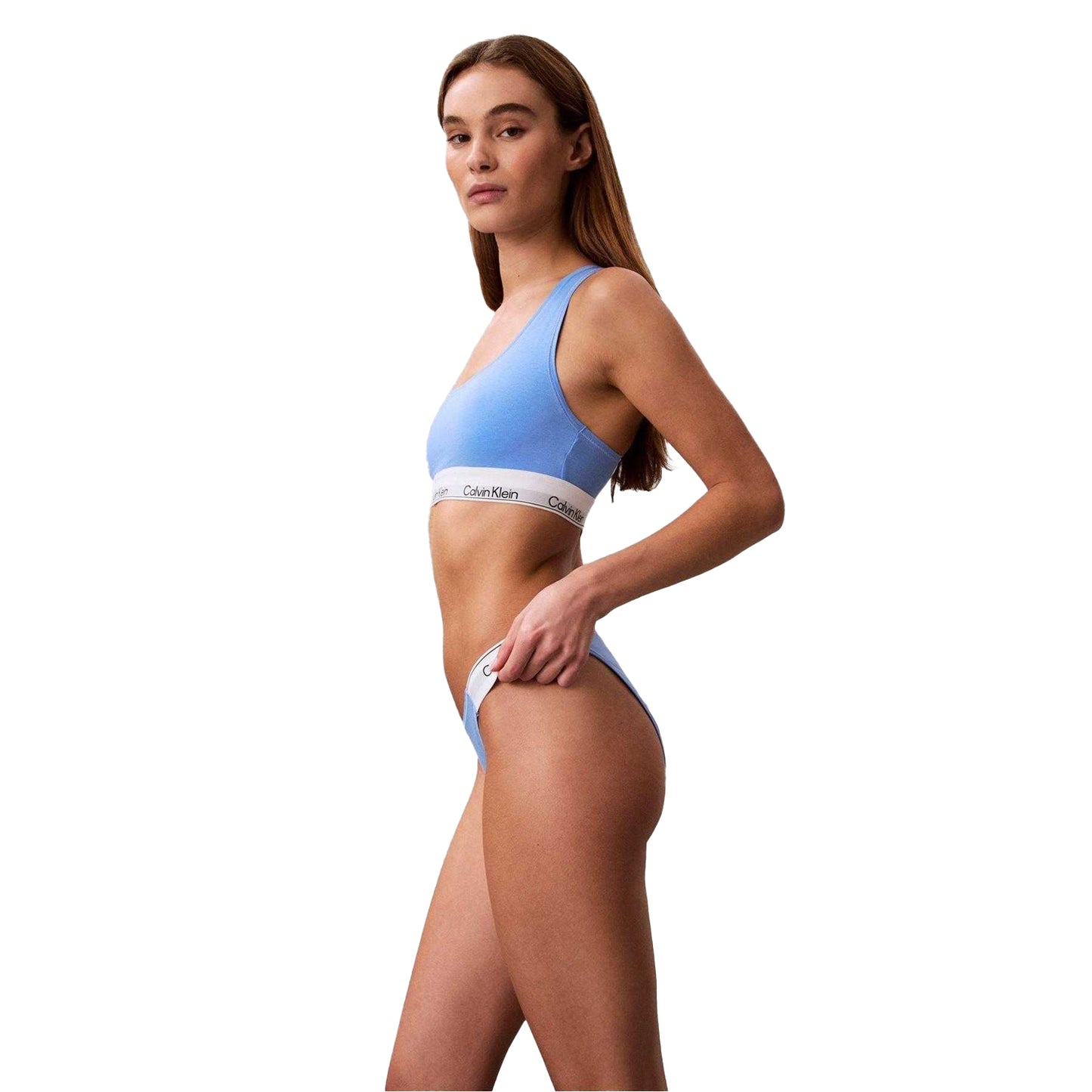 Blue - Side - Calvin Klein Womens-Ladies Logo Cotton Blend Bralette