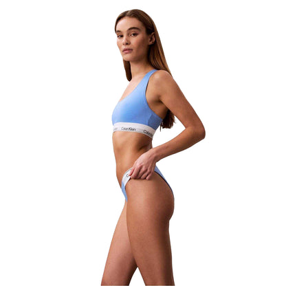 Blue - Side - Calvin Klein Womens-Ladies Logo Cotton Blend Bralette