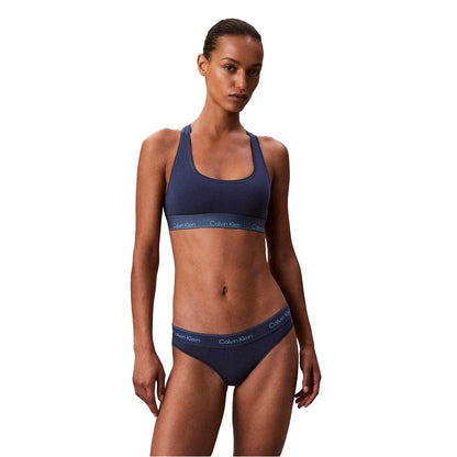 Dark Denim - Back - Calvin Klein Womens-Ladies Logo Cotton Blend Bralette