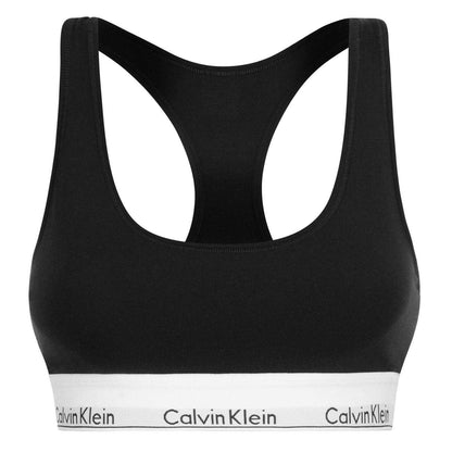 Black - Front - Calvin Klein Womens-Ladies Logo Cotton Blend Bralette
