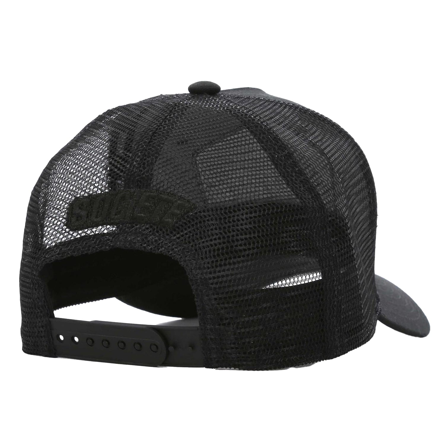 Black-Grey - Back - Societe Noir Plate Logo Curved Peak Sport Trucker Cap