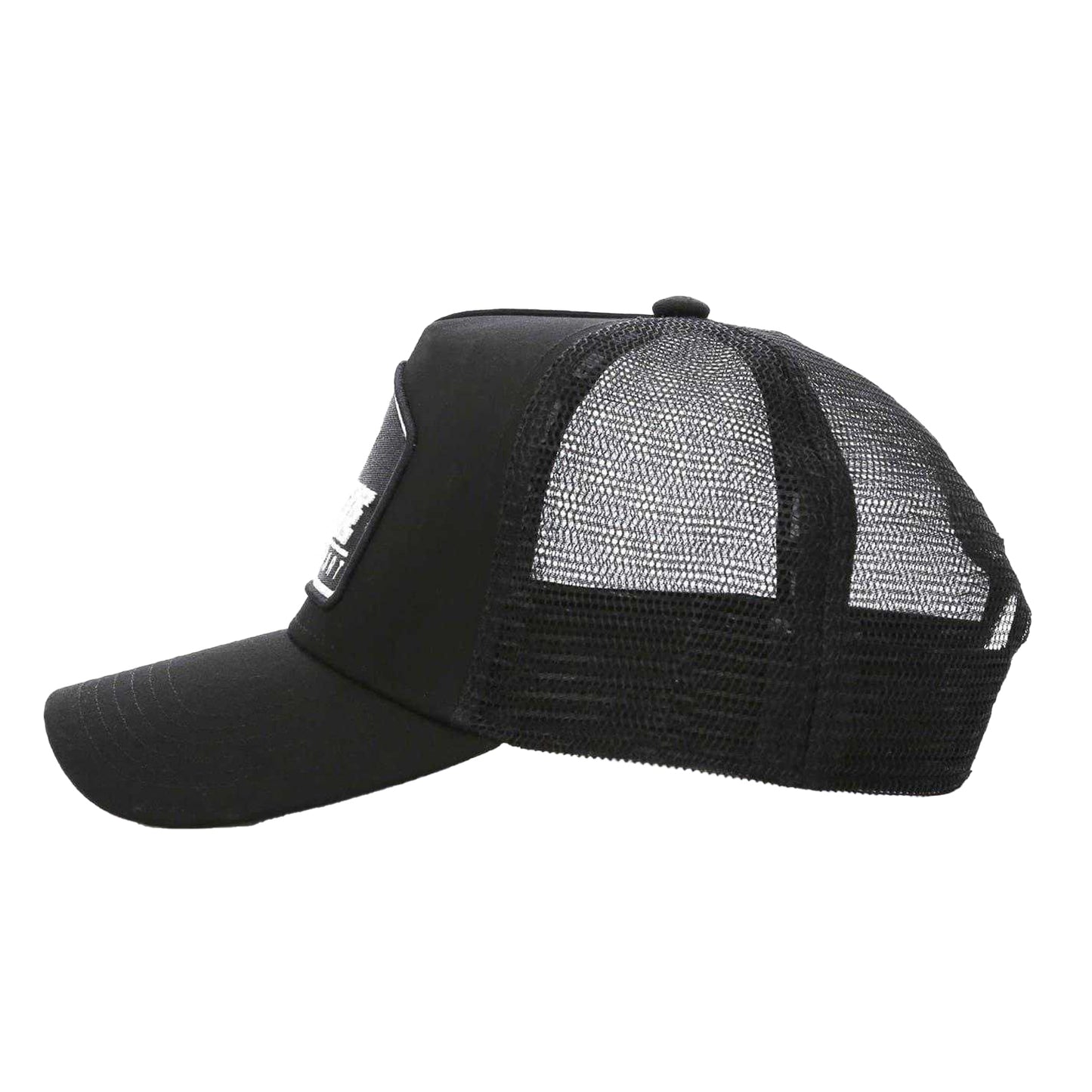 Black-Grey - Side - Societe Noir Plate Logo Curved Peak Sport Trucker Cap