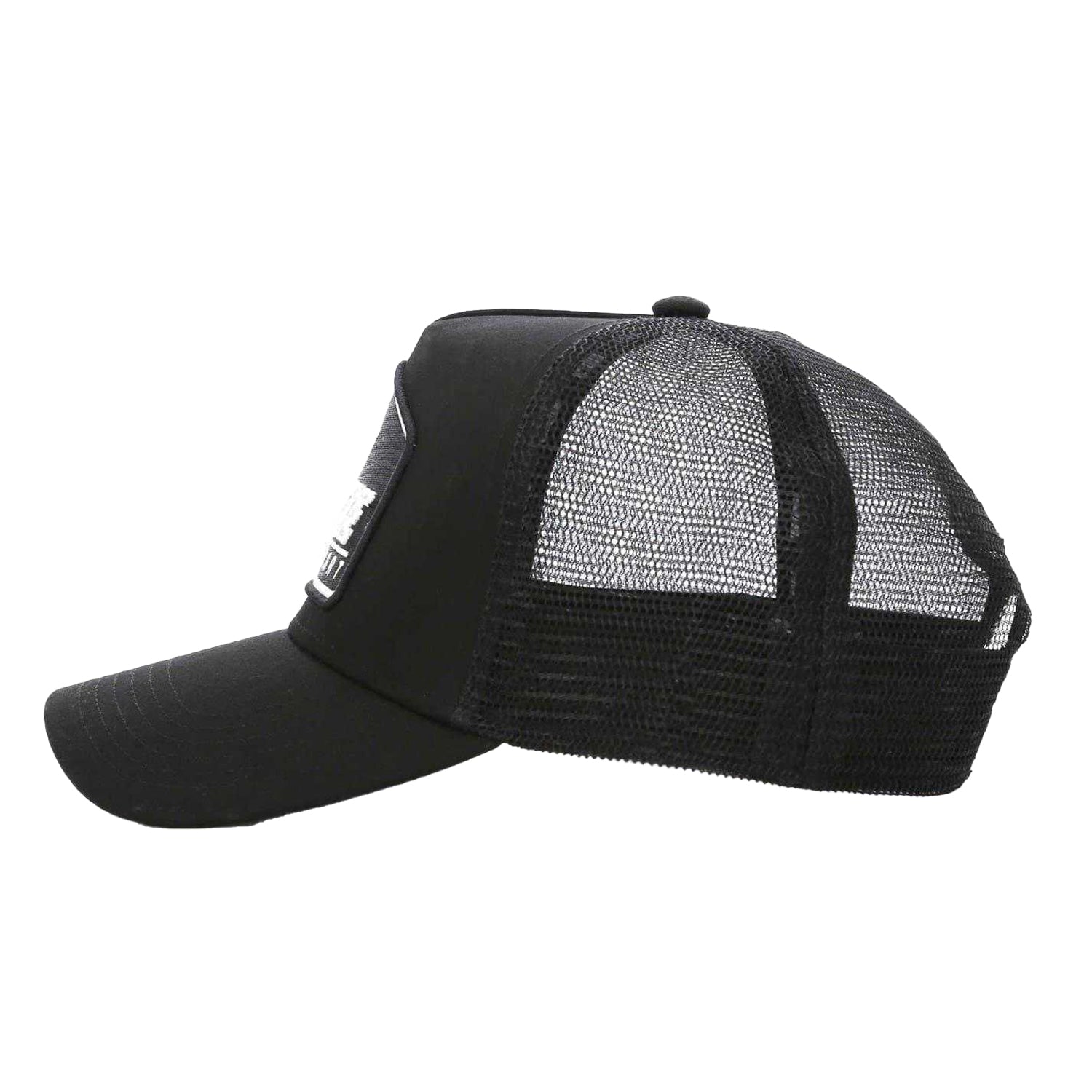 Black-Grey - Side - Societe Noir Plate Logo Curved Peak Sport Trucker Cap
