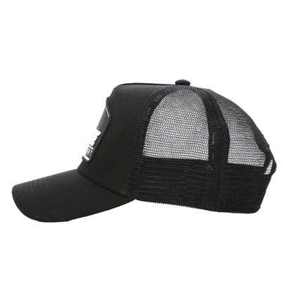 Black-Grey - Side - Societe Noir Plate Logo Curved Peak Sport Trucker Cap
