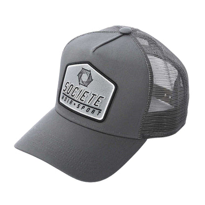 Grey-Black - Front - Societe Noir Plate Logo Curved Peak Sport Trucker Cap