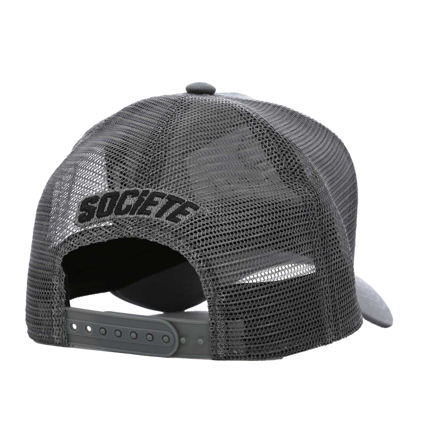 Grey-Black - Back - Societe Noir Plate Logo Curved Peak Sport Trucker Cap