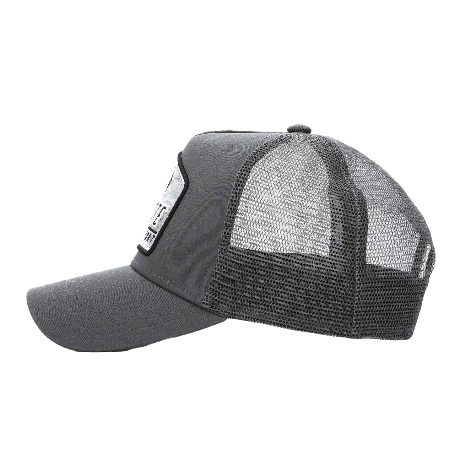 Grey-Black - Side - Societe Noir Plate Logo Curved Peak Sport Trucker Cap