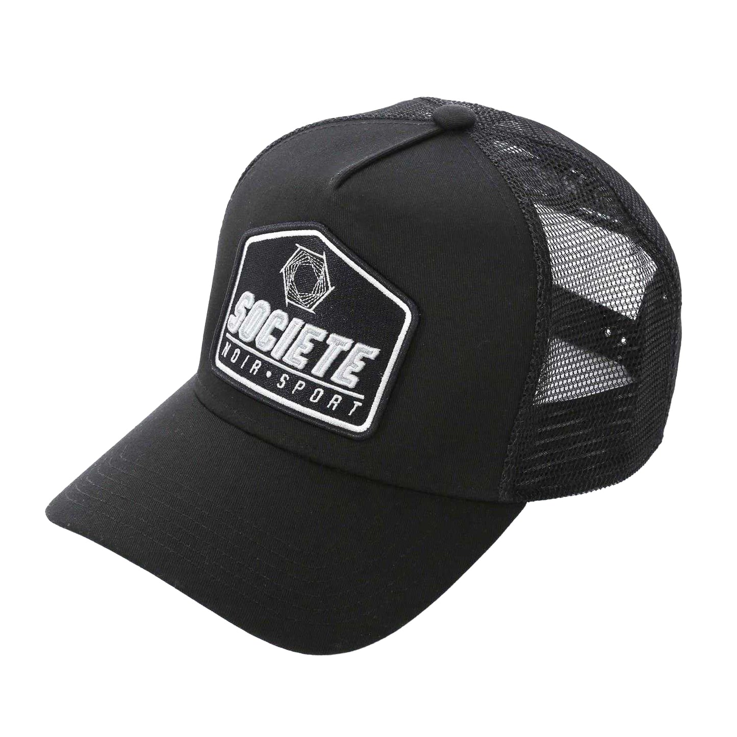 Black-Grey - Front - Societe Noir Plate Logo Curved Peak Sport Trucker Cap
