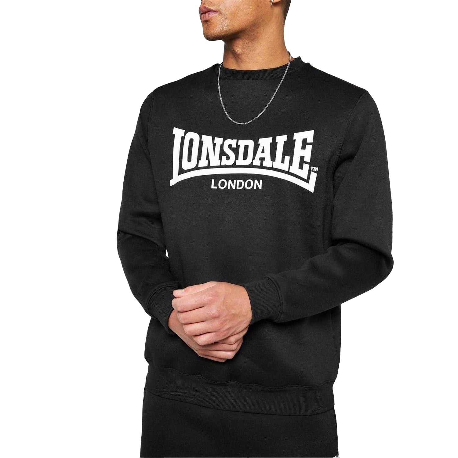 Black - Side - Lonsdale Mens Essential Logo Crew Neck Sweatshirt